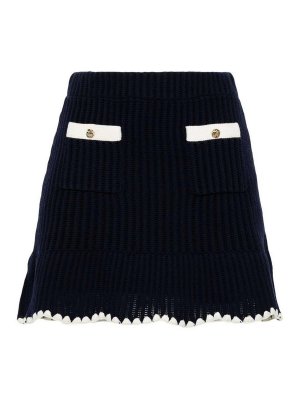 ミニスカート Thom Browne Black Ruffled Mini Skirt In Wool Blend THOM BROWNE | Striped Waist Tweed Mini Skirt | Women | Lane
