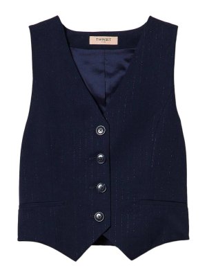 TWINSET: Gilets - Gilet - Bleu Foncé