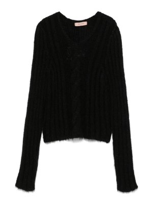 TWINSET: Strickpullover mit Rundhalsausschnitt - Rundhalspullover - Schwarz