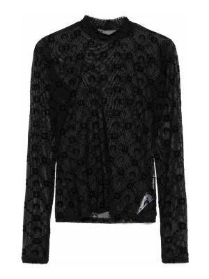 MARINE SERRE: Tops & Tank tops - Monogram Mesh Flock Highneck Top