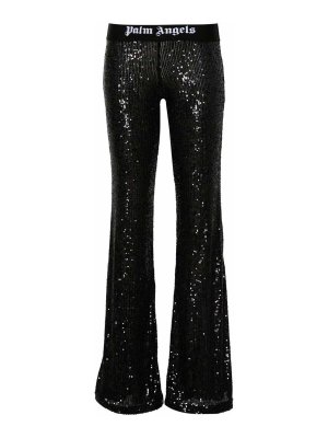 Palm Angels: casual trousers - Logo Sequined Flared Trousers