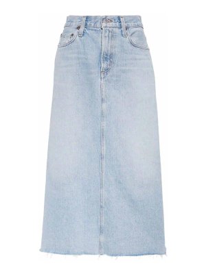 上質【FERRAGAMO】スリット シルク ミディ スカート 水色 Blue Ami Paris 膝丈/ミディスカート - ミディアムウォッシュ
