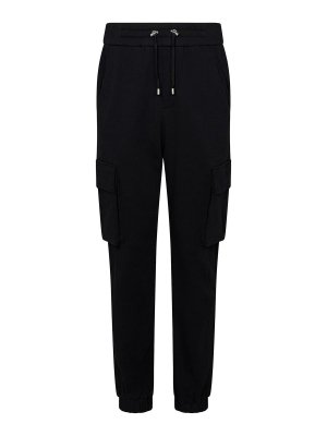 Balmain: Trousers Shorts - Black Cotton Fleece Cargo Jogging Trousers