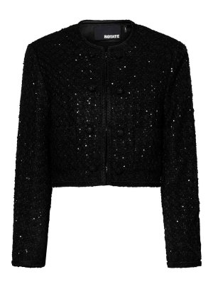 ROTATE Birger Christensen: casual jackets - Collarless Black Sequin Boucl Cropped Jacket