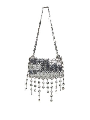 PACO RABANNE: cross body bags - 1969 Nano Bag Silver Crystal Embellished Bag