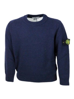 STONE ISLAND: Strickpullover mit Rundhalsausschnitt - Rundhalspullover - Blau