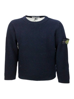 STONE ISLAND: Strickpullover mit Rundhalsausschnitt - Rundhalspullover - Blau