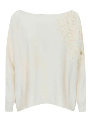 D.EXTERIOR: crew necks - Cashmere Blend Sweater With Floral Embroidery
