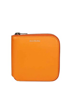 Acne Studios: wallets & purses - Logo Print Leather Zip Around Wallet