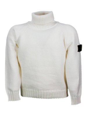 Stone Island Junior: Strickpullover mit Rundhalsausschnitt - Rundhalspullover - Creme