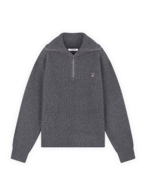 MAISON KITSUNÉ: Turtlenecks & Polo necks - Bold Fox Head Patch Half Zip Ribbed Jumper
