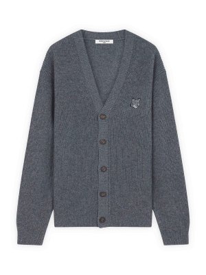 MAISON KITSUNÉ: cardigans - Bold Fox Head Patch  Comfort Ribbed Cardigan