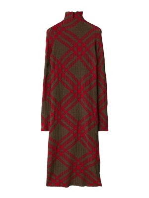 BURBERRY: knee length dresses - Checkered Wool Blend Shift Dress