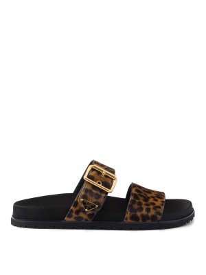 PRADA: sandals - Triangle-Logo Animal-Print Sandals