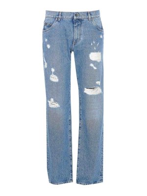 DOLCE & GABBANA: bootcut jeans - Distressed Jeans With Dg Embroidery