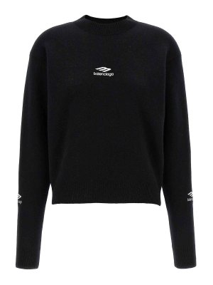 BALENCIAGA: Strickpullover mit Rundhalsausschnitt - Rundhalspullover - Schwarz