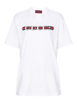 GUCCI: t-shirts - Logo-Print Cotton T-Shirt