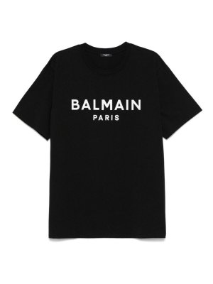 Balmain: t-shirts - Print T-Shirt - Reg Fit Black/White