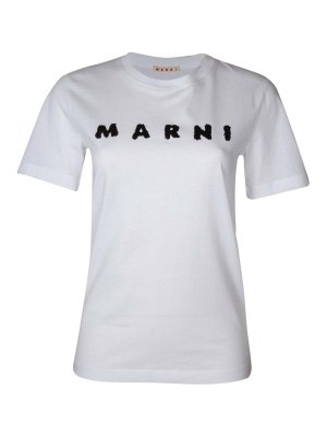 Marni: t-shirts - Cotton T-Shirt With Scribbled Logo