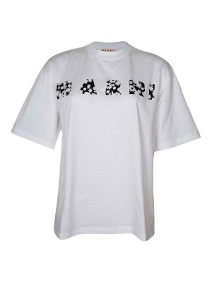 Marni: t-shirts - Cotton T-Shirt In Cotone Con Logo