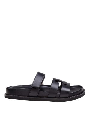 TORY BURCH: sandals - Ines Sport Double T Slide In Black Leather