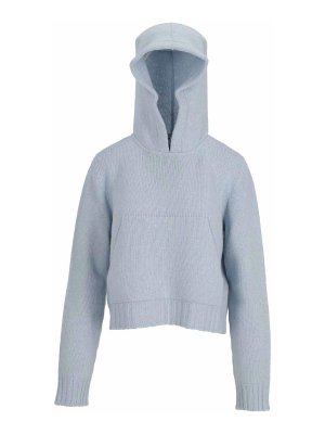 Palm Angels: crew necks - Curved Logo Knit Hoody Baby Blue - Off W