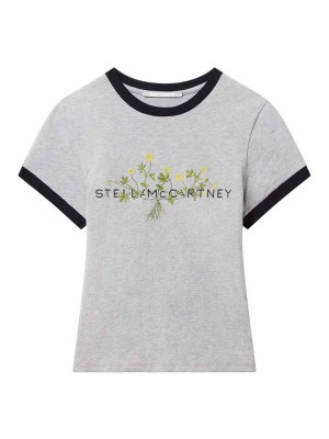 STELLA McCARTNEY: t-shirt - T-shirt con ricamo floreale con logo