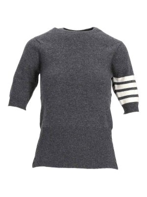 THOM BROWNE: crew necks - Short Sleeve Pullover W/ 4 Bar In Cashmere