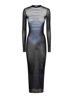 JEAN PAUL GAULTIER: crew necks - Mesh Crew Neck Long Dress Printed Le Mle