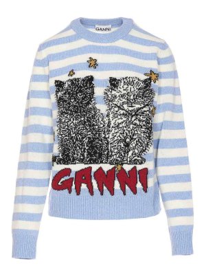 GANNI: crew necks - Mix Cats Graphic Sweater