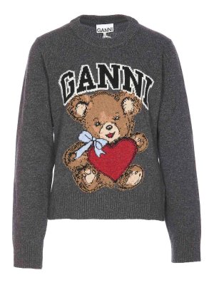 GANNI: Strickpullover mit Rundhalsausschnitt - Rundhalspullover - Grau