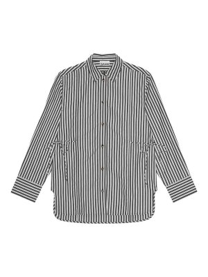 GANNI: shirts - Stripe Cotton Oversized Tie String Shirt
