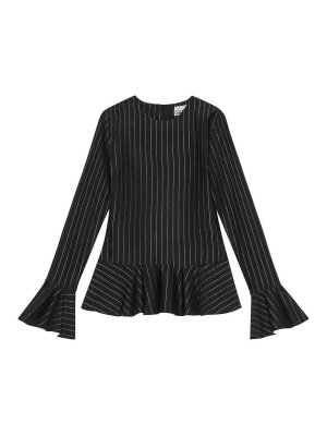 GANNI: blouses - Compact Stripe Jersey Peplum Blouse