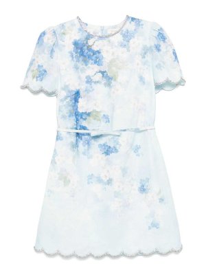 ZIMMERMANN: short dresses - Short Dress With Floral Print And Waist Belt