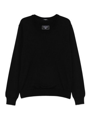 Balmain: Strickpullover mit Rundhalsausschnitt - Rundhalspullover - Schwarz