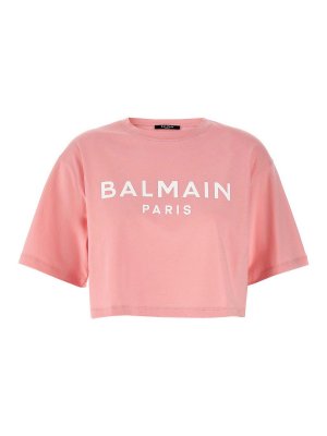 Balmain: t-shirt - T-shirt corta con logo