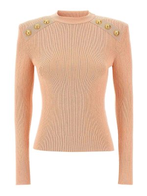Balmain: Strickpullover mit Rundhalsausschnitt - Rundhalspullover - Nude