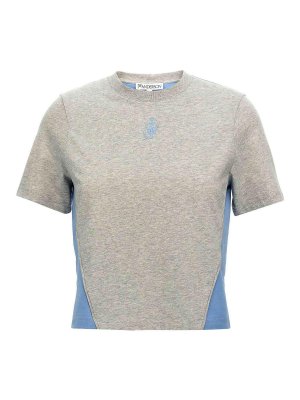 J.W. ANDERSON: t-shirt - T-shirt corta con pannelli con ricamo ancora