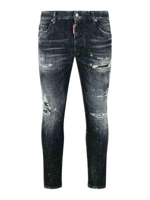 DSQUARED2: bootcut jeans - Skater Bleached Black Cotton Jeans