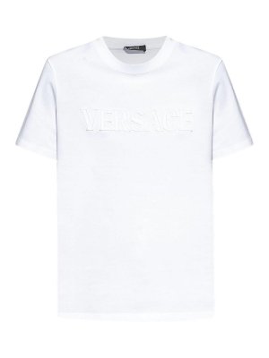 VERSACE: t-shirts - Fringed Logo Embroidery T-Shirt