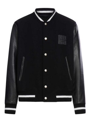 GIVENCHY: casual jackets - 4G Wool And Leather Varsity Jacket