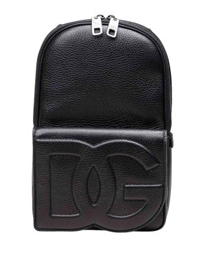 DOLCE & GABBANA: backpacks - Leather Backpack With Embossed Dg Logo