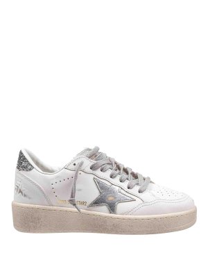 GOLDEN GOOSE: trainers - Ballstar sneakers in white leather and silver