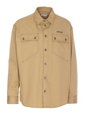 OFF-WHITE: casual jackets - Beige Stitch Cotgab Milit Overshirt