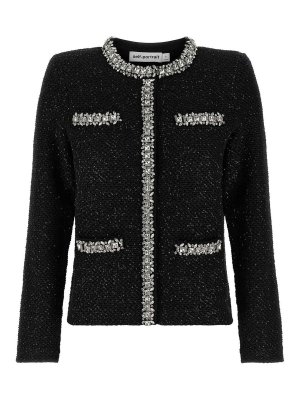 Self Portrait: cardigans - Black Sequin Knit Cardigan