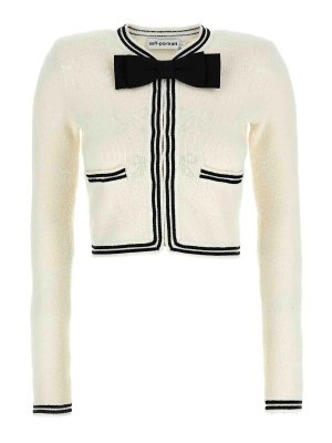 Self Portrait: cardigans - Cream Bow Jacquard Cardigan