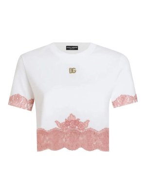DOLCE & GABBANA: crew necks - Lace Detail Tee