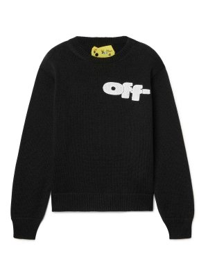 OFF-WHITE: Suéteres con cuello pico - Suéter Cuello Redondo - Negro