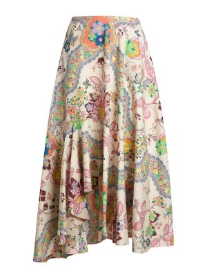 ETRO: Knee length skirts & Midi - Asymmetric White Cotton Poplin Midi Skirt