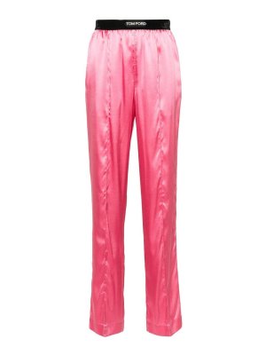 TOM FORD: casual trousers - Pink Stretch Silk Satin  Trousers